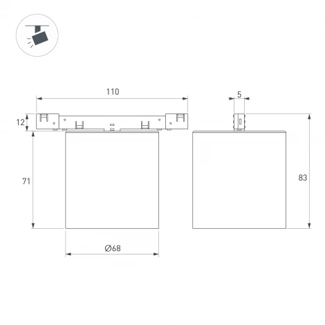 Трековый светильник MAG-MICROCOSM-POINT-R68-7W Warm3000 (GD, 36 deg, 24V) (Arlight, IP20 Металл) 051828