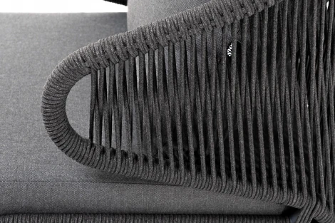 "Милан" кресло плетеное из роупа, каркас алюминий темно-серый (RAL7024) муар, роуп темно-серый круглый, ткань темно-серая 027 4SIS арт.УТ-00006818