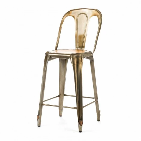 Барный стул Marais с деревянным сиденьем Медь антикварная