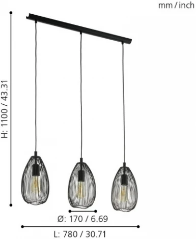 Подвесной светильник Eglo Clevedon 49142 (220V, на проводе, бокалы)