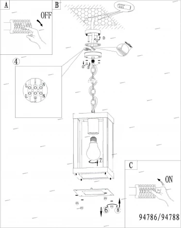 Уличный светильник подвесной Eglo Alamonte 1 94788 (220V, на цепи, IP44)