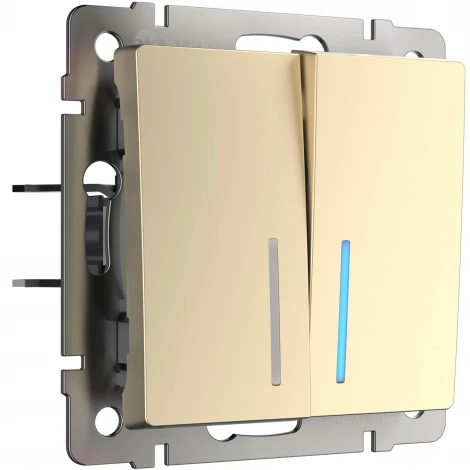 Выключатель двухклавишный проходной с подсветкой (шампань) Werkel W1122111 (a050861)
