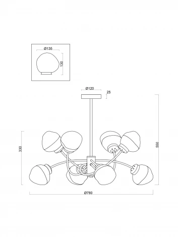 Потолочная люстра на штанге в виде молекул Freya Volani FR8017PL-08MG