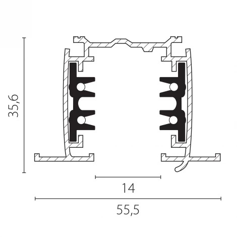 Шинопровод трехфазный шестиконтактный встраиваемый Lightstar Quattro/DALI/ 503025-R-DALI 2 метра 220V со стыковочными пазами
