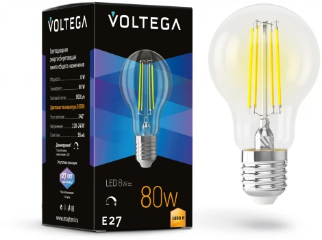 Светодиодная лампа диммируемая A60 8W 3000K E27 Voltega General purpose bulb 7229