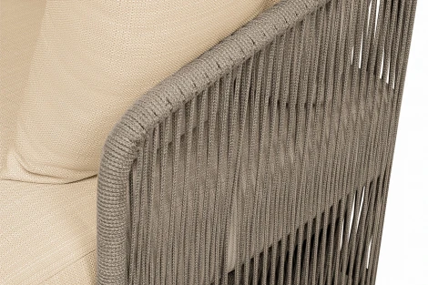 "Альбано" диван 3-местный плетеный из роупа, каркас алюминий светло-серый (RAL7035) муар, роуп серый меланж круглый, ткань Mossle светло-бежевая 4SIS арт.УТ-00009454