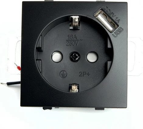 Розетка с заземлением, шторками и USB (черный) Stekker Эрна 49155