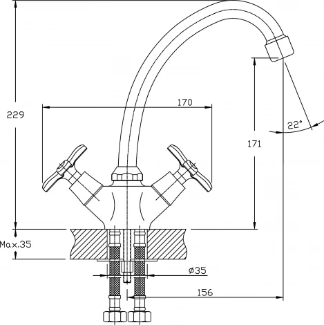Смеситель Rush Sakhalin SA5350-22 для кухонной мойки