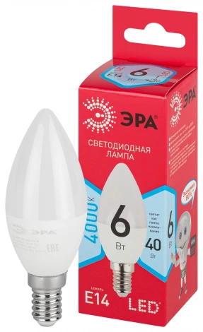 Лампочка светодиодная E14 6W ЭРА LED B35-6W-840-E14 R