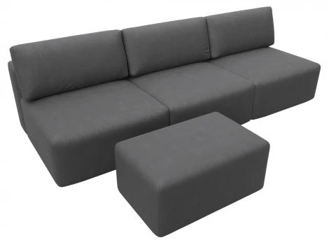 Диван прямой модульный с пуфом Лига-060 НПБ Лонг (ЛДСП,Брус,Фанера/Пластик/Замша/Серый) Лига Диванов 129486