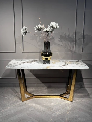 Стол обеденный IST-CASA Ланс DT-2852L, 180х90х75 см, белая керамика/золотой