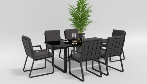 Обеденная группа Gardenini Voglie (Алюминий,Закаленное стекло,Ткань/Темно-серый,Антрацит,Черный) DVGL.010518.C1