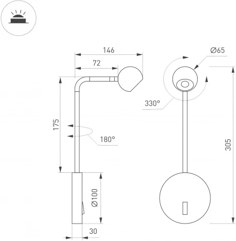 Спот SP-OTTORI-LONG-WALL-6W Warm3000 (WH, 30 deg, 230V) (Arlight, IP20 Металл) 051024 (LED, выключатель)
