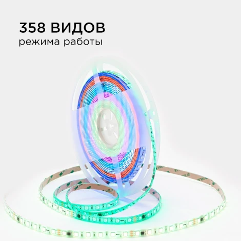 Комплект адресной светодиодной ленты 24В 14,4Вт/м SMD5050 60д/м IP65 ширина подложки 10мм(белая) 10м, RGB с аксессуарами Apeyron 10-100