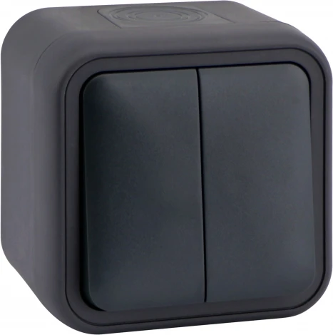 Переключатель 2-клавишный накладной, цвет антрацит IP55 Donel W55 DIP20828