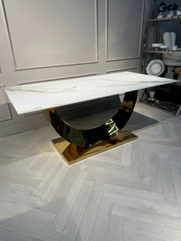 Стол обеденный IST-CASA Прайм IST-801, 180х90х76 см, жемчужный белый/золотой