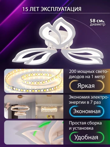 Потолочная люстра светодиодная с пультом ДУ 66W, белый, LED Natali Kovaltseva Fortuna LED LAMPS 81107/2C