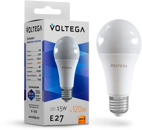 Лампочка светодиодная белая груша E27 15W Voltega General Purpose Bulb 15w 7156