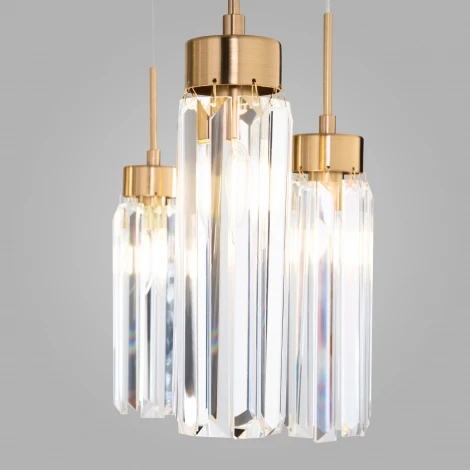 Подвесная люстра Wi-Fi Eurosvet Gilian 60163/6 латунь (220V, хрусталь, управление смартфоном, голосовое управление, умный дом - Minimir Home, Алиса, Маруся, Салют, на тросе)