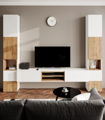 Модульная гостиная Лонгфорд комплектация 1 (Лонгфорд комплектация 1 белый / дуб вотан) Woodville арт.563532