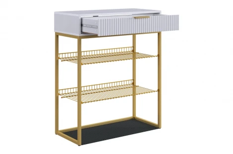 Обувница Вельвет Mebelson (ЛДСП,МДФ,Металл/Светлое дерево,Белый,Золотой) арт.173128,3326