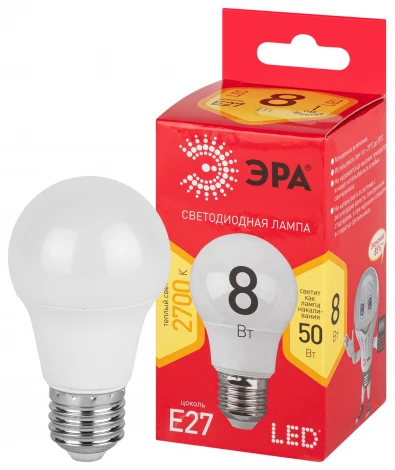Лампочка светодиодная E27 8W ЭРА LED A55-8W-827-E27 R