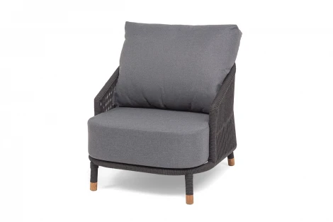 "Верона" кресло плетеное из роупа, каркас алюминий темно-серый (RAL7024) муар, роуп темно-серый круглый, ткань темно-серая 027 4SIS VER-A-002 RAL7024 Mua D-grey(D-gray027)