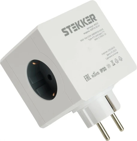 Разветвитель на 3 гнезда с заземлением (белый) Stekker 49231