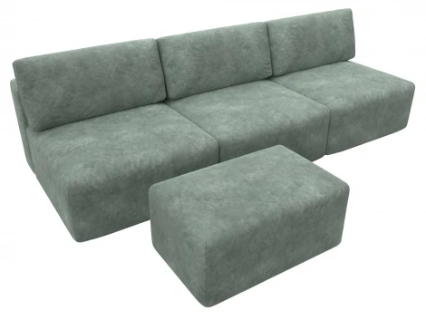Диван прямой модульный с пуфом Лига-060 НПБ Лонг (ЛДСП,Брус,Фанера/Пластик/Велюр/Зеленый) Лига Диванов 129490