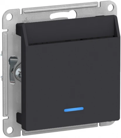 Карточный выключатель одноклавишный с подсветкой встраиваемый (карбон) Systeme Electric AtlasDesign ATN001067