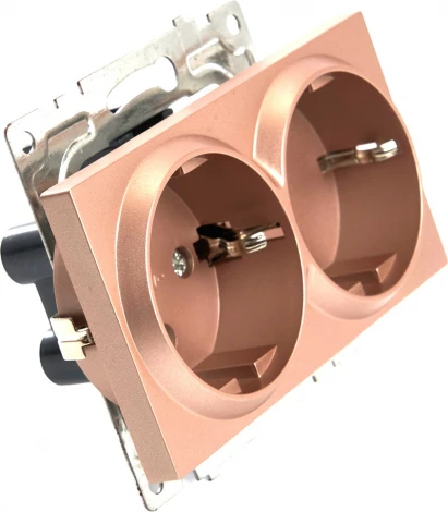 Розетка двойная с заземлением и шторками (шампань) Stekker Катрин 39598