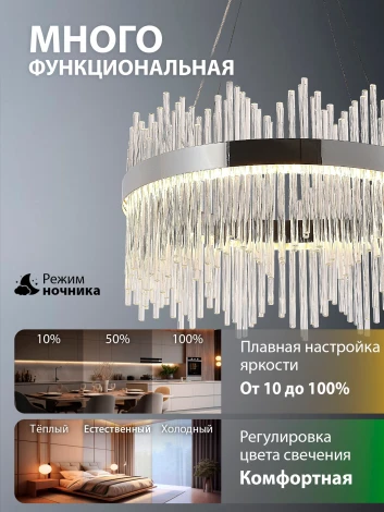 Подвесная люстра светодиодная нимб с пультом ДУ 112W, хром, LED Natali Kovaltseva 8315 INNOVATION STYLE 83157