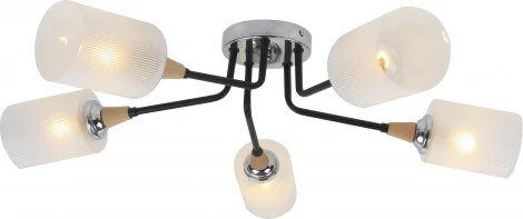 Потолочная люстра Escada Mattiola 2101/5P 5x60Вт E27, металл/стекло, хром/черный/дерево, матовый плафон (220V)