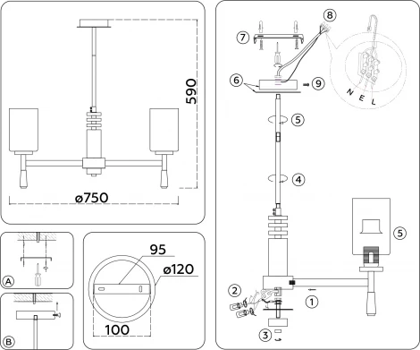Потолочная люстра на штанге Ambrella High Light LH56253 (220V)