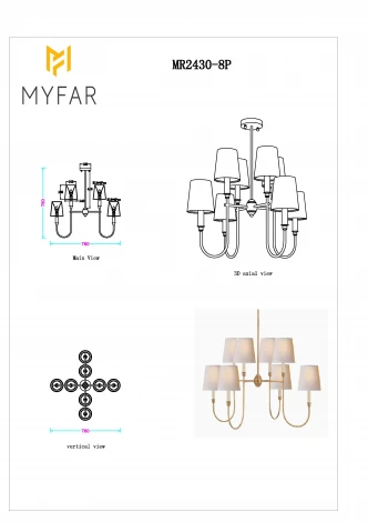 Потолочная люстра на штанге MyFar Gabriel MR2430-8P (220V)
