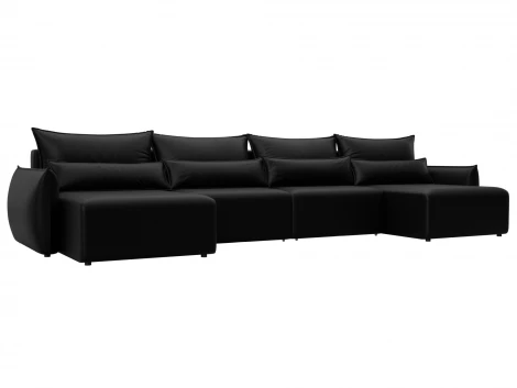 Диван П-образный Лига-051 НПБ Лонг (ЛДСП,Брус,Фанера/Пластик/Экокожа/Черный) Лига Диванов 129896