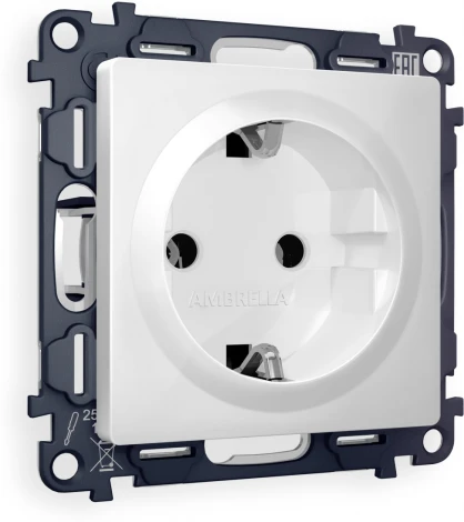 Комплект механизма Ambrella Volt электрической розетки ALFA MA106010 Белый глянец с заземлением на винтовых зажимах 2P+E 16A-250V QUANT