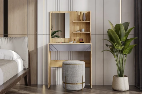 Стол туалетный с Зеркало Арникам Байкал, Дуб Золотой, Графит