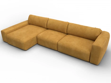 Диван угловой Лига-066 НПБ Лонг угол левый (ЛДСП,Фанера,Брус,Велюр/Желтый) Лига Диванов 131216L