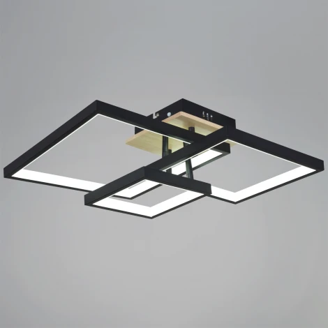 Потолочная люстра светодиодная на штанге с пультом с регулировкой цветовой температуры, яркости и ночным режимом Reluce 98560-0.3-03 BK+WOOD