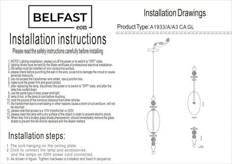 Подвесной светильник Belfast Herbison A1933-A-A3 CA GL (LED, 220V, на проводе)