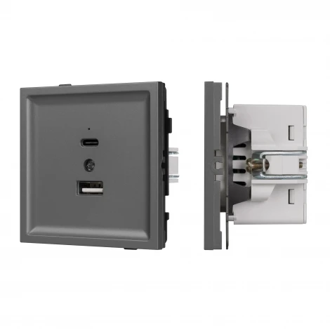 Механизм USB розетки SCT-TENDO-MUAC-SFPL-GR (5V, 3A, QC3) (Arlight, Матовый графитовый) 054538