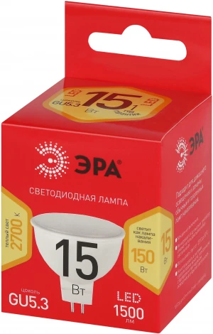 Лампочка светодиодная GU5.3 15Вт ЭРА LED MR16-15W-827-GU5.3 R LED MR16-15W-827-GU5.3 R