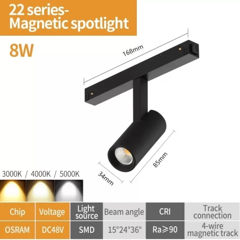 Трековый магнитный светильник 48V iLedex Vision48/22 4822-005-D34-8W-40DG-3000K-BK (круглые)