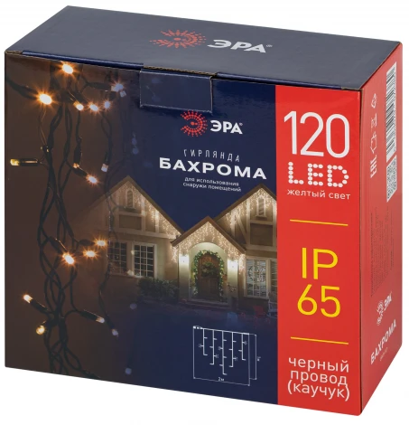 Гирлянда светодиодная Бахрома уличная 2x1 м желтая ЭРА ERAPS-BZ2