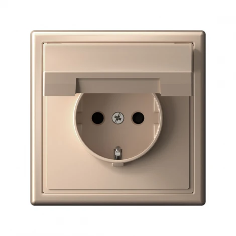 Розетка с заземлением, шторками и крышкой (песочный) Systeme Electric GAL001246S