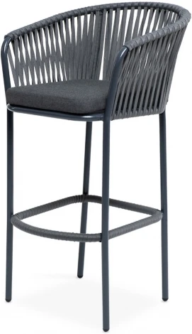 "Бордо" стул барный плетеный из роупа, каркас из стали темно-серый (RAL7024) муар, роуп серый 15мм, ткань темно-серая 027 4SIS арт.УТ-00006163