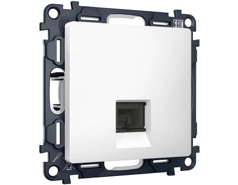 Комплект механизма Ethernet RJ-45 розетки экранированной с автоматической защитной шторкой встраиваемый (белый матовый) Ambrella Volt QUANT MA132005