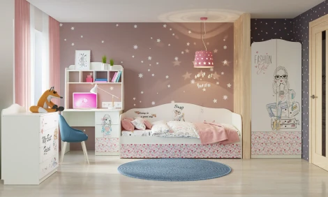 Стол письменный "Девочки", Белый шёлк МАМА Девочки 102057