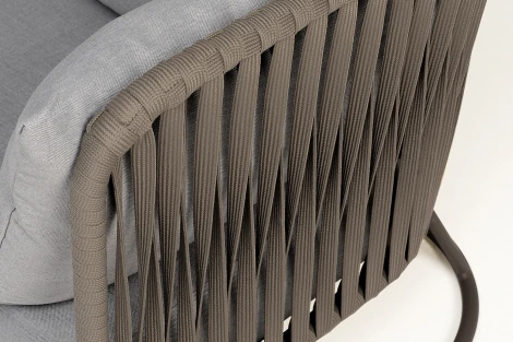 "Багамы" диван 3-местный плетеный из роупа, каркас алюминий бежево-серый (RAL7006) муар, роуп серо-коричневый 23мм, ткань светло-серая 4SIS арт.УТ-00009607